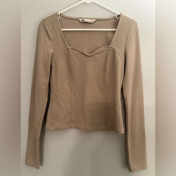 SO Tops - Tan Ribbed Long Sleeve Top